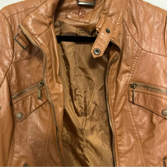J2 faux leather camel brown jacket juniors size medium moto style - Picture 9 of 16